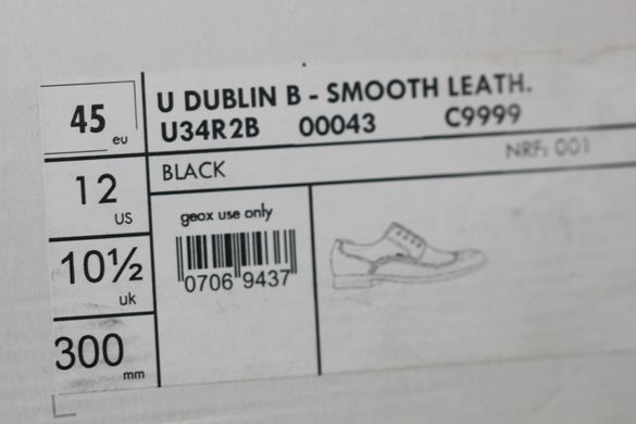 Туфли мужские броги GEOX DUBLIN 45 р 31 см черные 7542