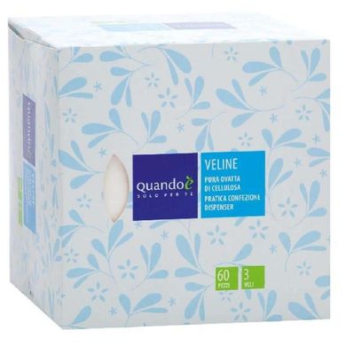 Салфетки бумажные косметические в коробке 3-слойные QUANDOE'VELINE CUBO 3V. 60 ШТ.