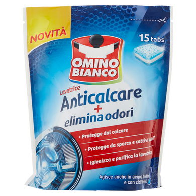 Cредство для чистки стиральных машин OMINO BIANCO ANTICALCARE  удаления накипи + устраняет запахи 15 таблеток