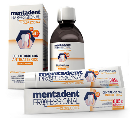 Професійна рідина для полоскання рота Mentadent Professional з хлоргексидином 0,05% із спільною дією вітаміну С  200 мл